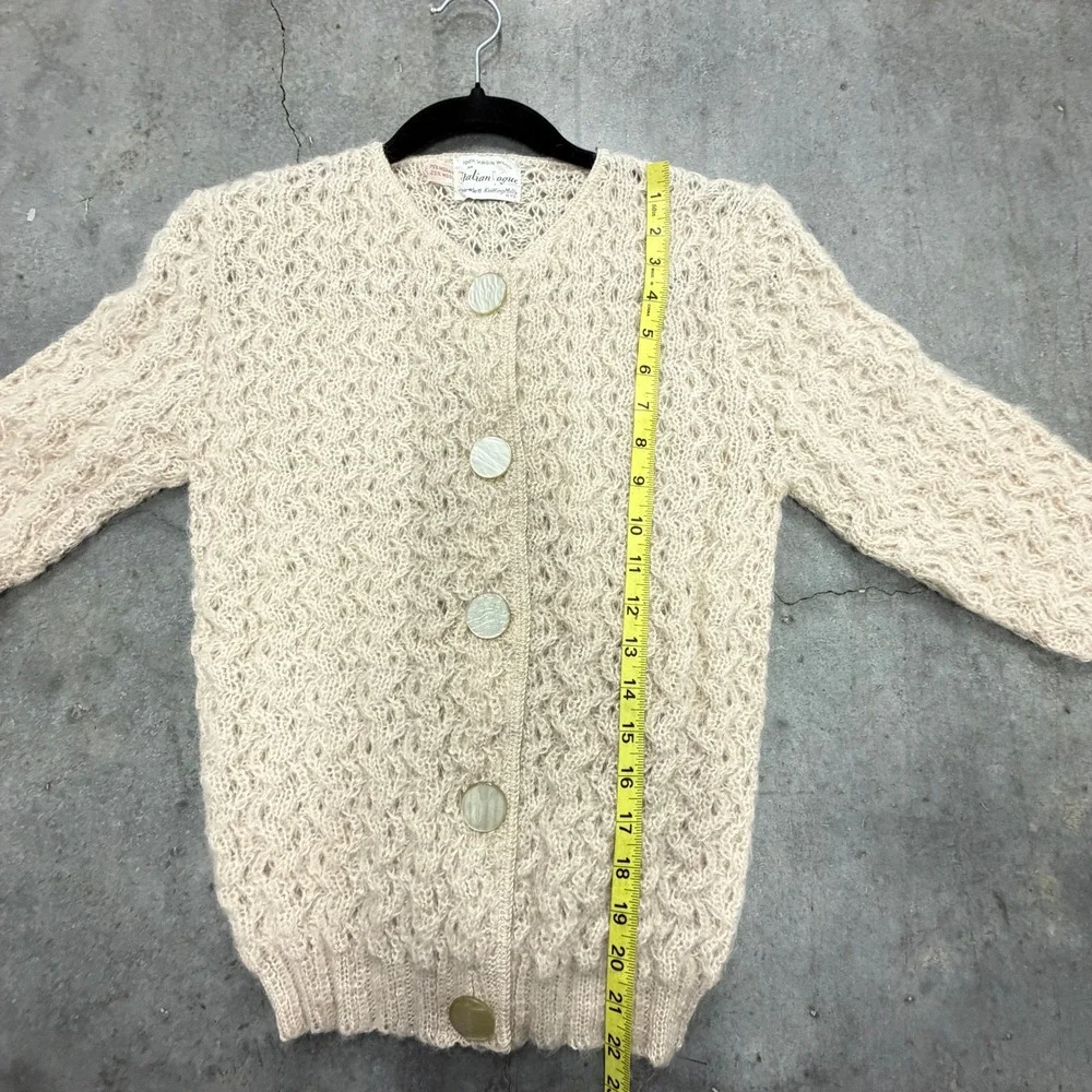 Vintage Italian Vogue Cardigan Women S Beige Mohair Wool Blend Open Knit Vintage